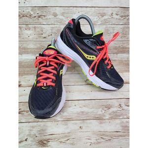 Saucony Ride 8 Women's Sz 8 Dark Gray Neon Yellow Coral Running Shoe S10273-4